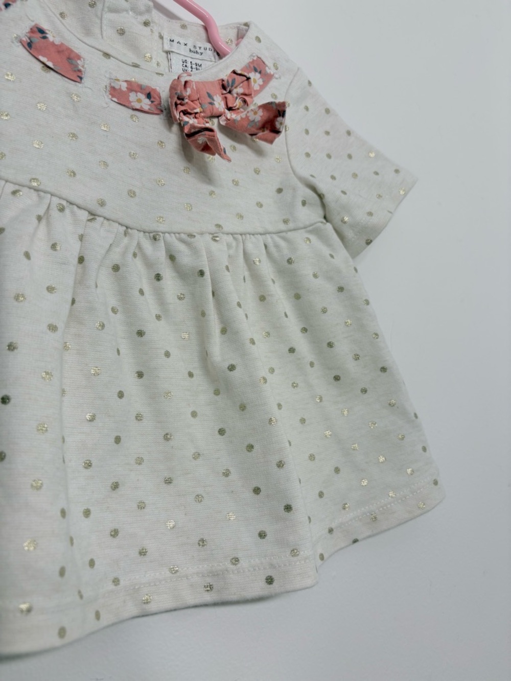 2 for 18$ - Max Studio Baby 6-9M Polka Dot Dress π€ Bow Detail Cute Outfit - Picture 2 of 7